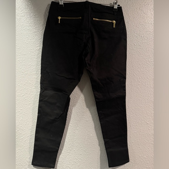 MICHAEL Michael Kors Black Skinny Cropped Ankle Pants with Gold Zippers - Picture 4 of 5